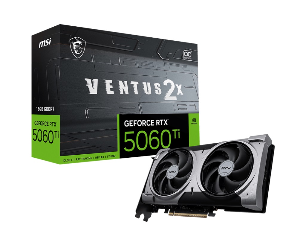  nVIDIA GeForce RTX5060 Ti 16GB VENTUS 2X OC PLUS<br>Boost Clock: 2602 MHz, 1x HDMI/ 3x DP, PCI-E 5.0, Max Resolution: 7680 x 4320, 1x 8-Pin Connector, Recommended: 600W  